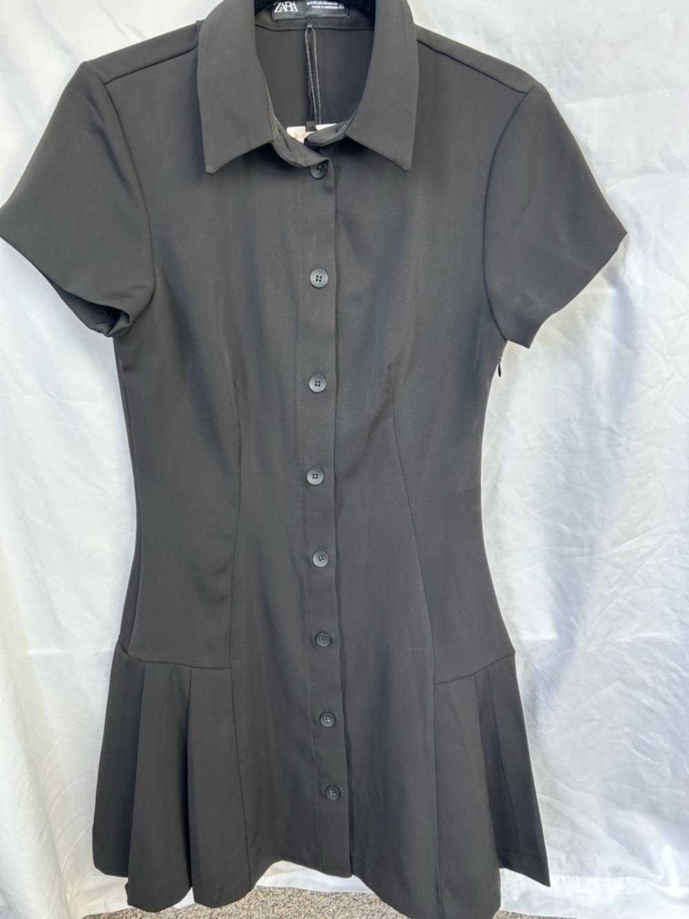 Zara Black Short-Sleeve Button-Front Mini Dress